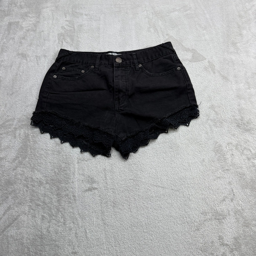 Free People Denim Shorts Womens 26 Black Crochet Lace Trim Cut Off Boho Festival